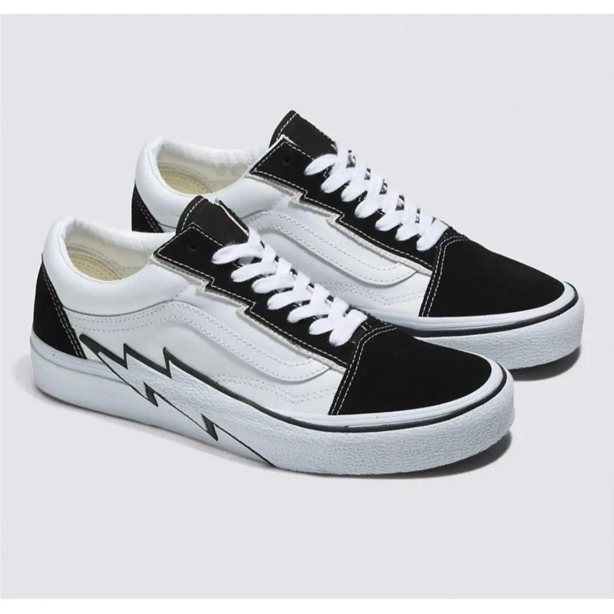 Vans Old Skool Bolt Black White Lightning Low Top Sneakers SZ 6.5 M 8.0 W