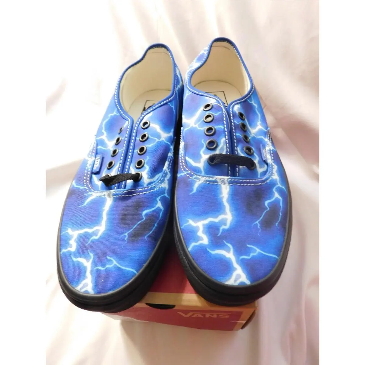 Vans Authentic Lightning Blue Black Skate Shoes Size Men`s 10