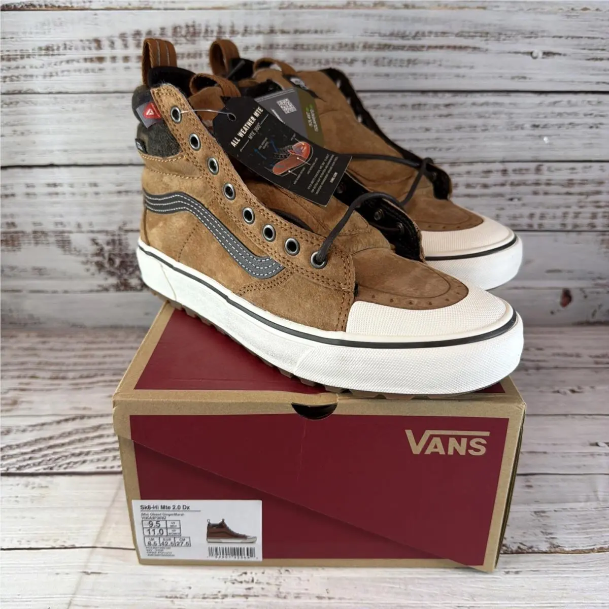 Vans Sk8 Hi Mte 2.0 DX Mens Sz 9.5 Glazed Ginger Marshmallow White VN0A4P3IRIZ