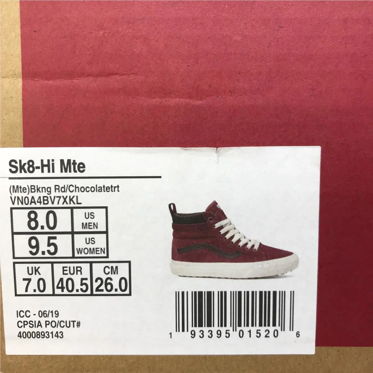 Vans shoes - SK8 HI MTE - MTE - Biking Red Chocolate Torte White (UPC: 0193395015206) 7