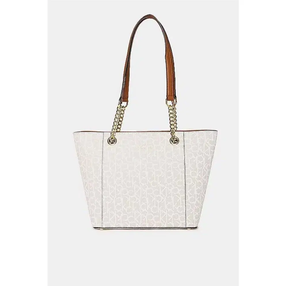 Calvin Klein Hayden Monogram Chain Link Tote Bag In Off White