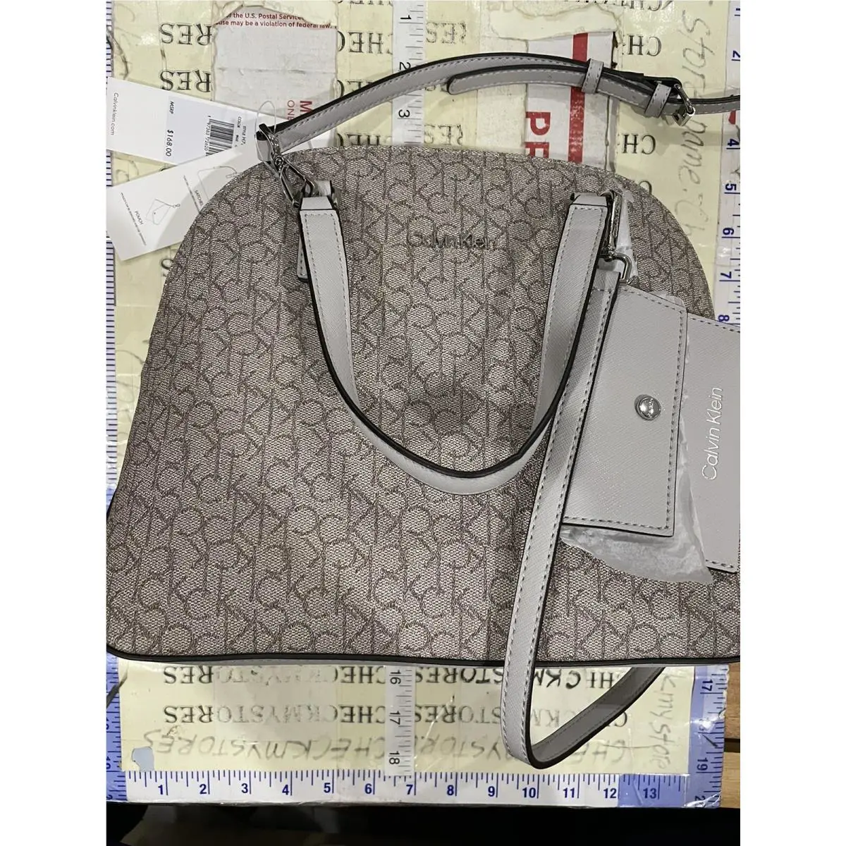 Designer Calvin Klein Women`s Medium Round Satchel Handbag CK Logo Pouch