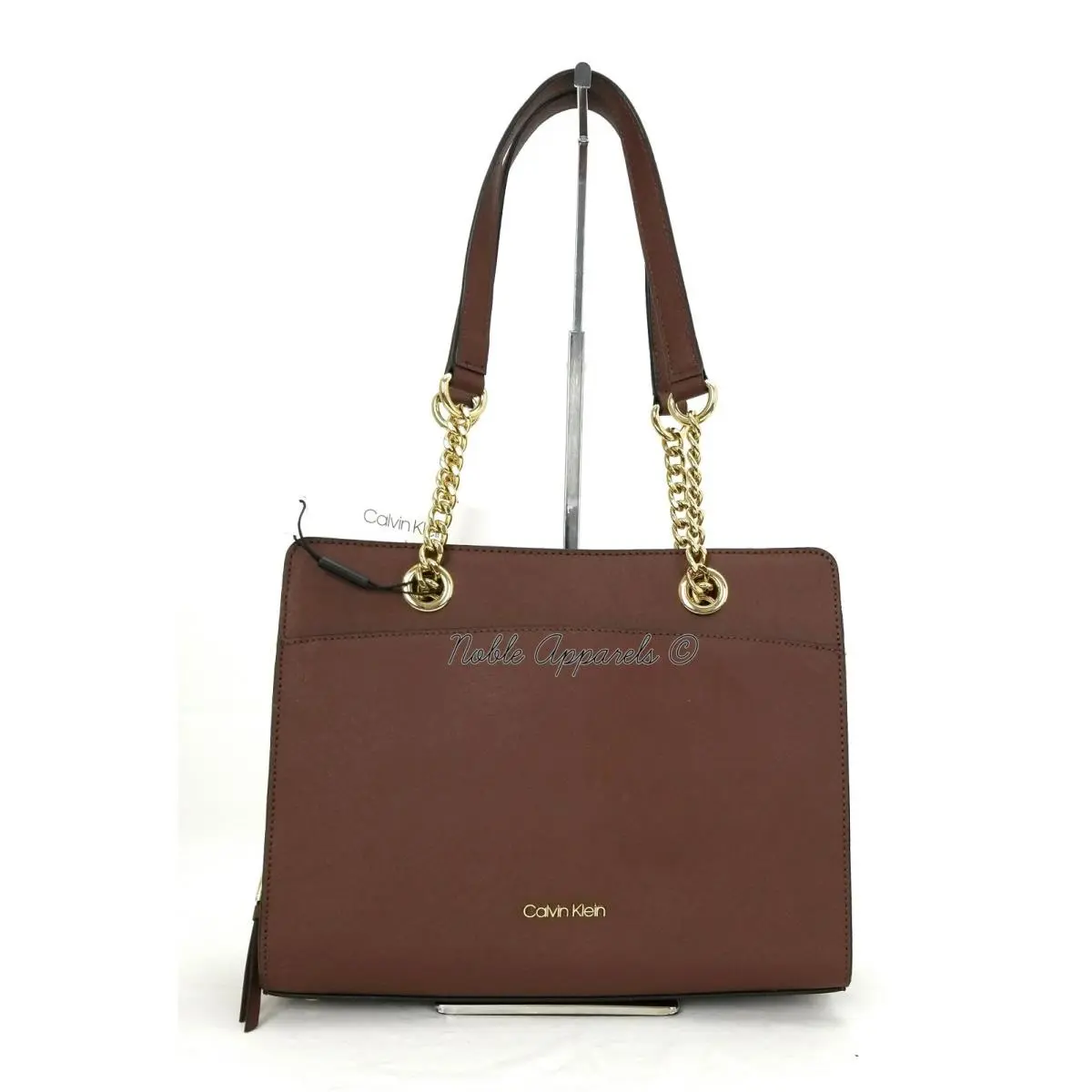 Hayden Women`s Saffiano Leather Satchel Tote Walnut Brown by Calvin Klein