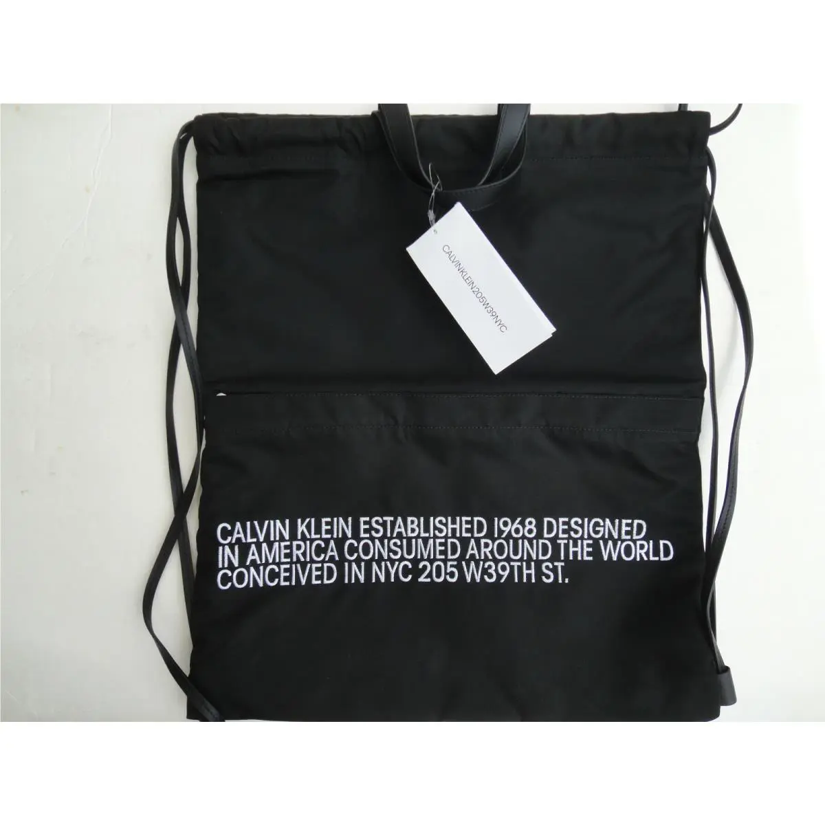 Calvin Klein 205w39nyc Drawstring Backpack 83MLBA33 P065P White Embroidery Black
