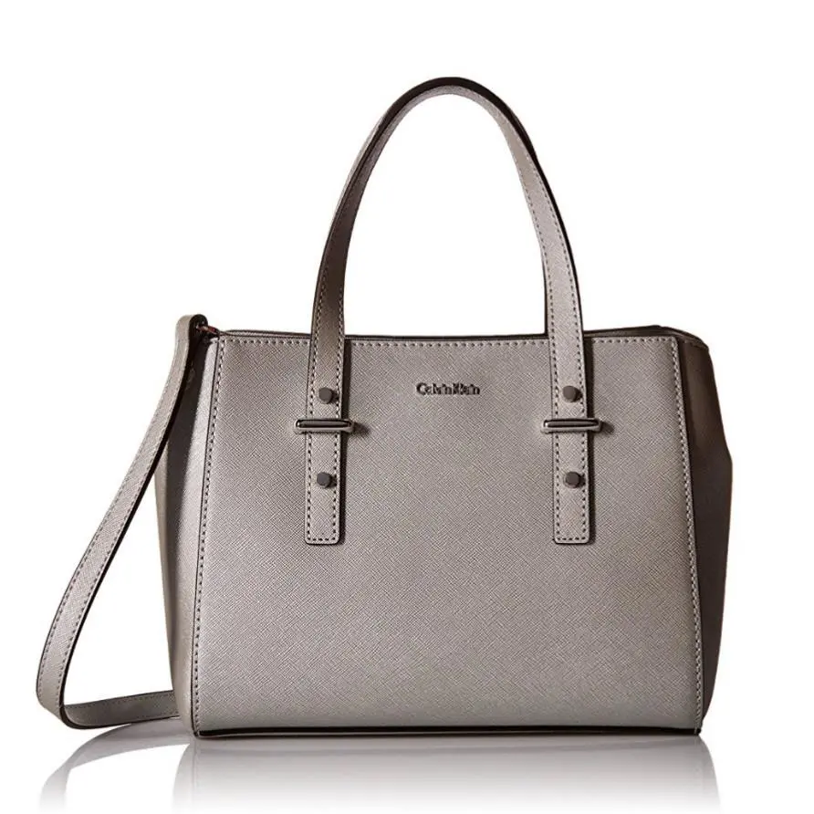 Calvin Klein Small Saffiano Leather Crossbody Satchel H6DE15AC Smoky Silver
