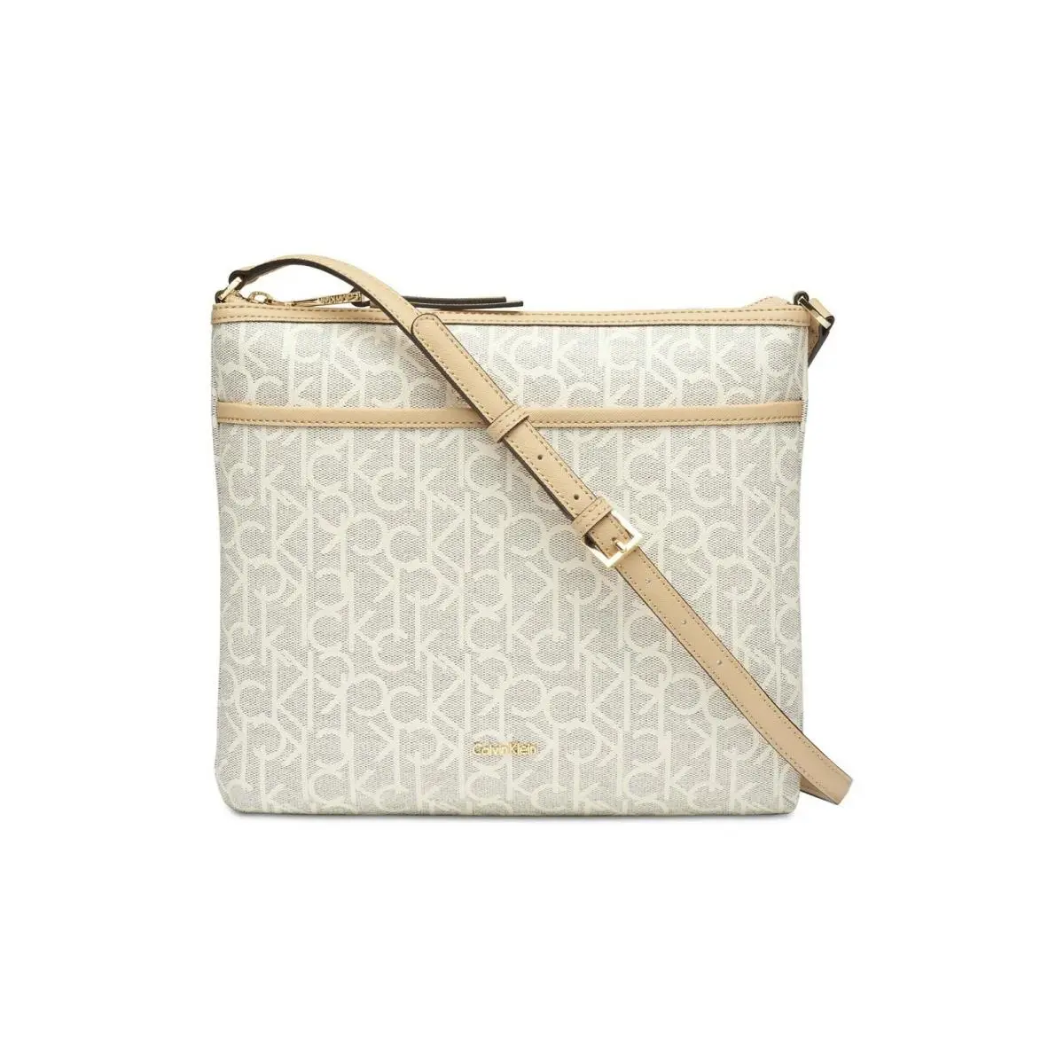 Calvin Klein Large Monogram Crossbody Bag Cream