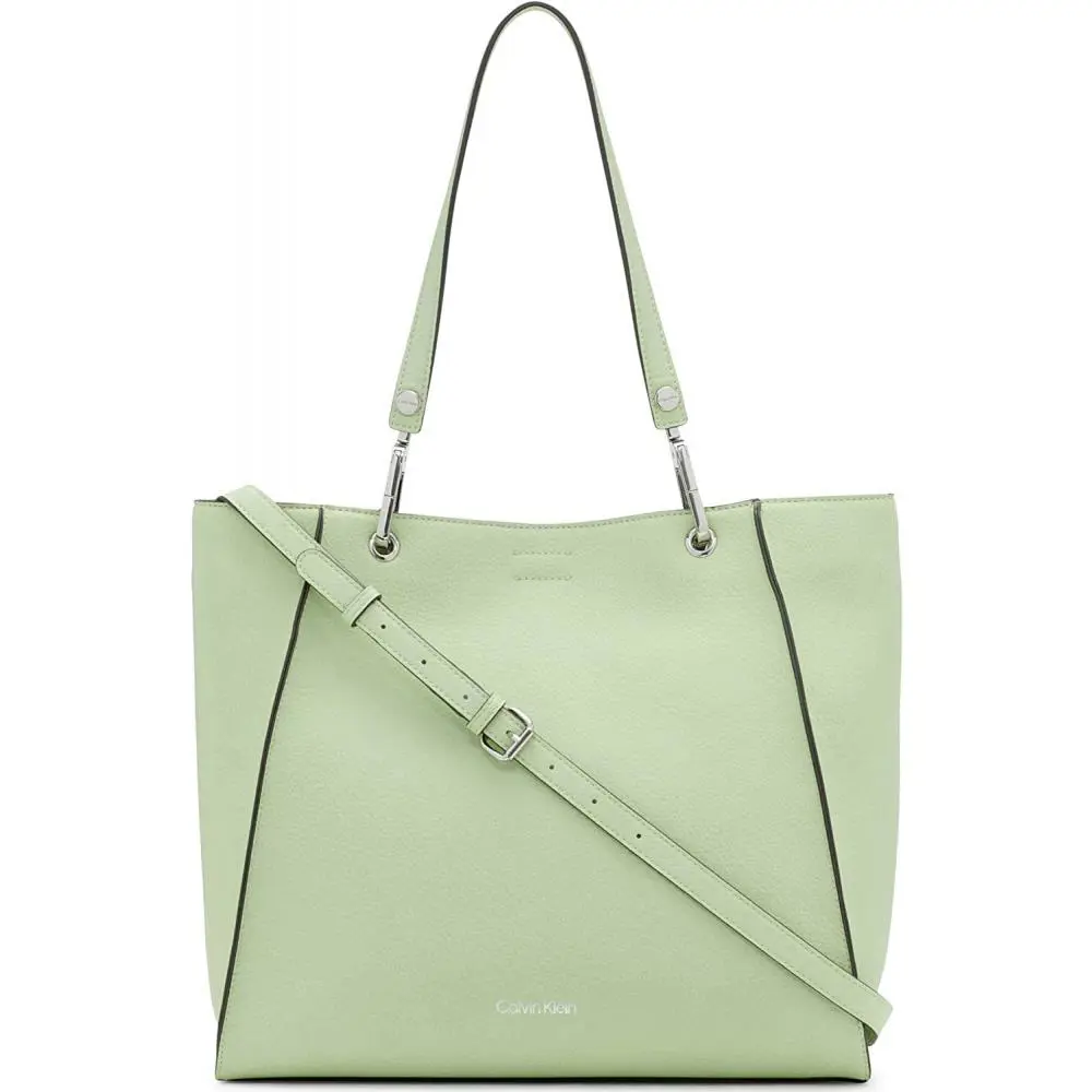 Calvin Klein XL Tote Convertible Crossbody Pebble Leather Mint Green