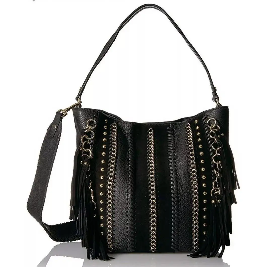 Calvin Klein Lynn Bag Black Leather Pebble Suede Hobo Handbag