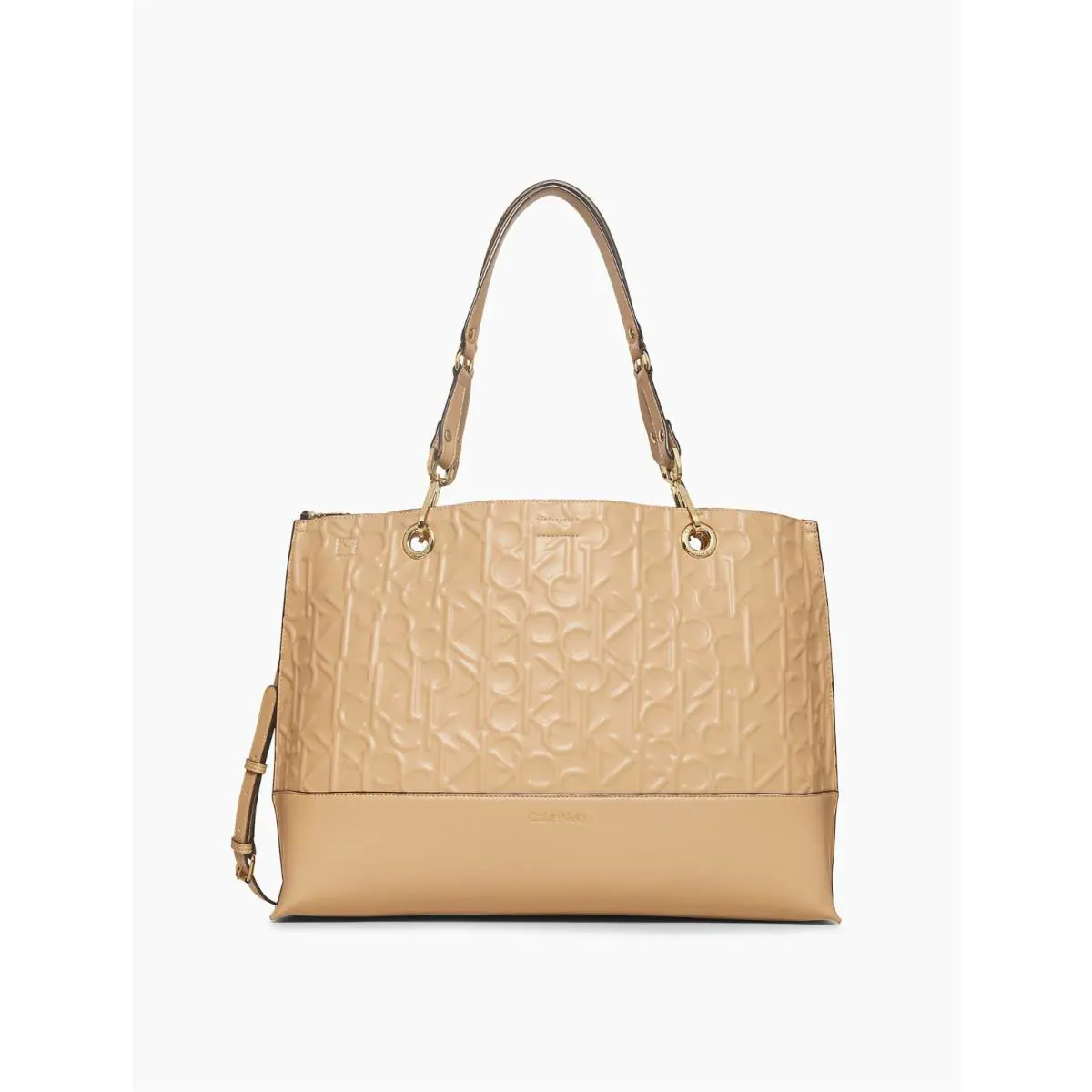 Calvin Klein Sonoma Monogram Logo Tote Bag + Zip Pouch Beige