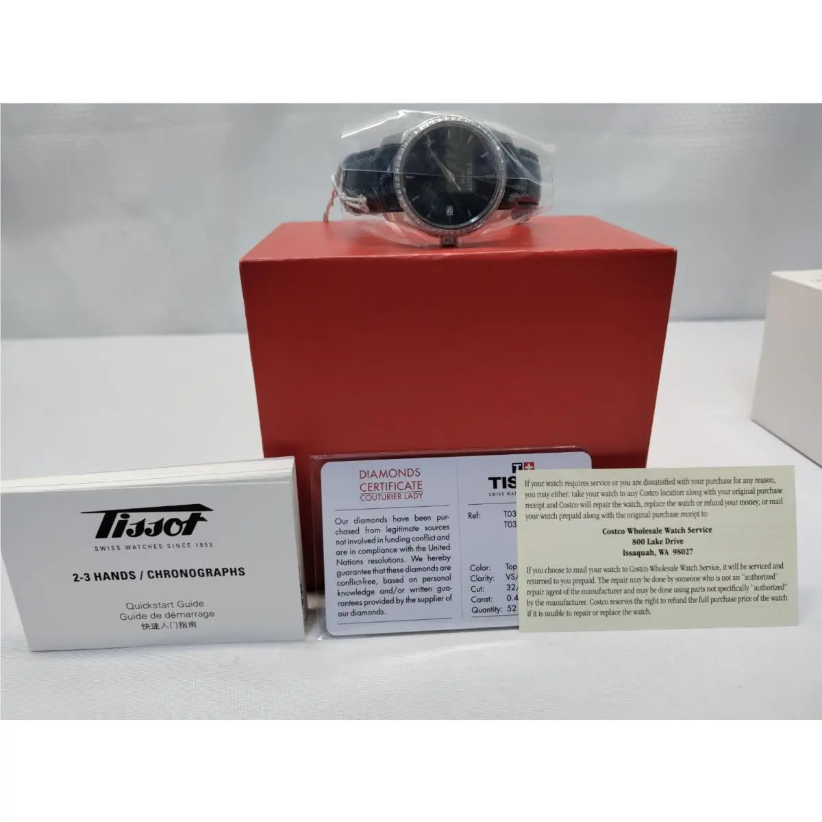 Women`s Swiss Couturier Diamond 1/3 Ct. T.w. Black Leather Strap Watch Diamond by Tissot