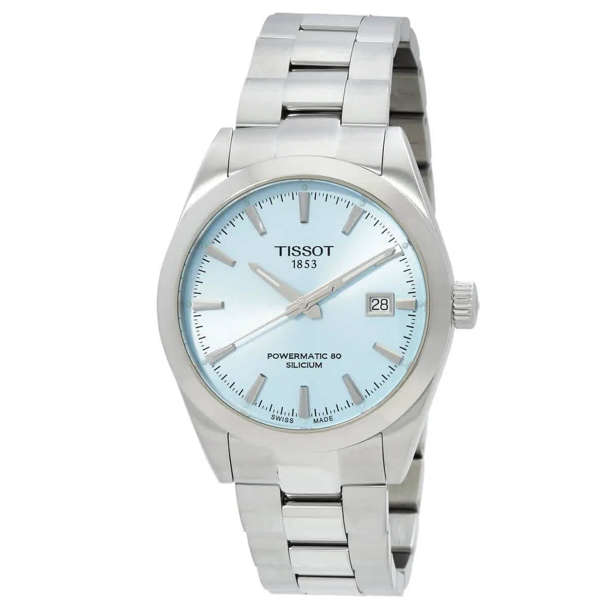 Tissot Gentleman Powermatic 80 Automatic Ice Blue Dial Watch T127.407.11.351.00 - Dial: Blue, Band: Gray, Bezel: Gray