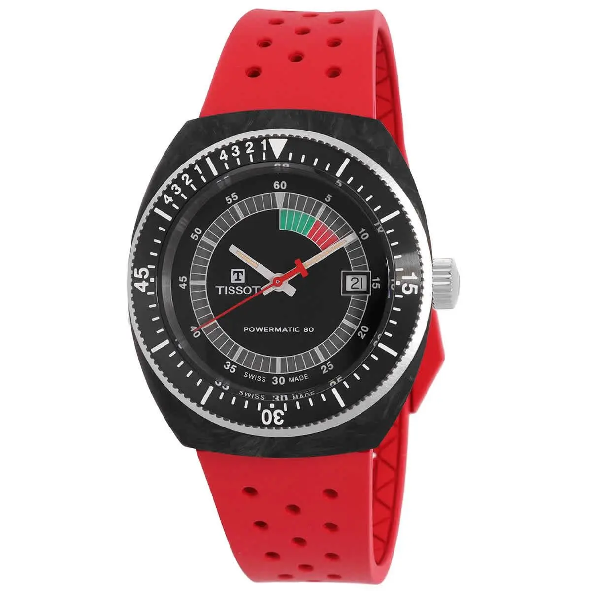 Tissot Sideral S Powermatic 80 Automatic Black Dial Mens Watch T145.407.97.05702 - Dial: Black, Band: Red, Bezel: Black