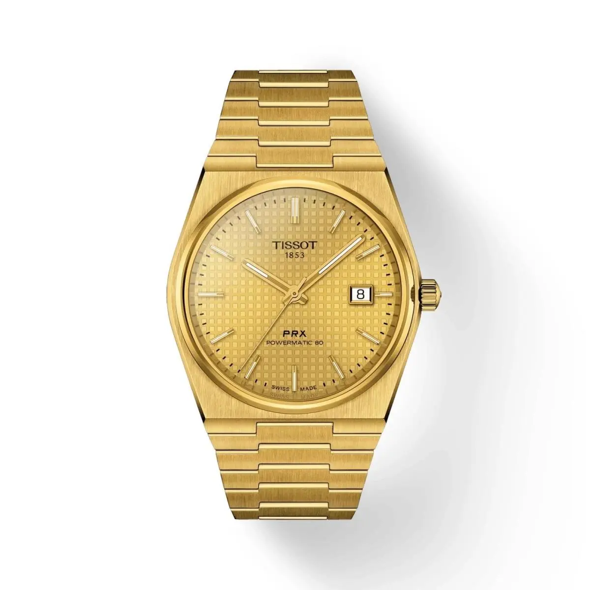 Tissot Prx 40mm Yellow Gold Powermatic 80 Men`s Watch T1374073302100 - Dial: Champagne, Band: Yellow Gold, Bezel: Yellow Gold