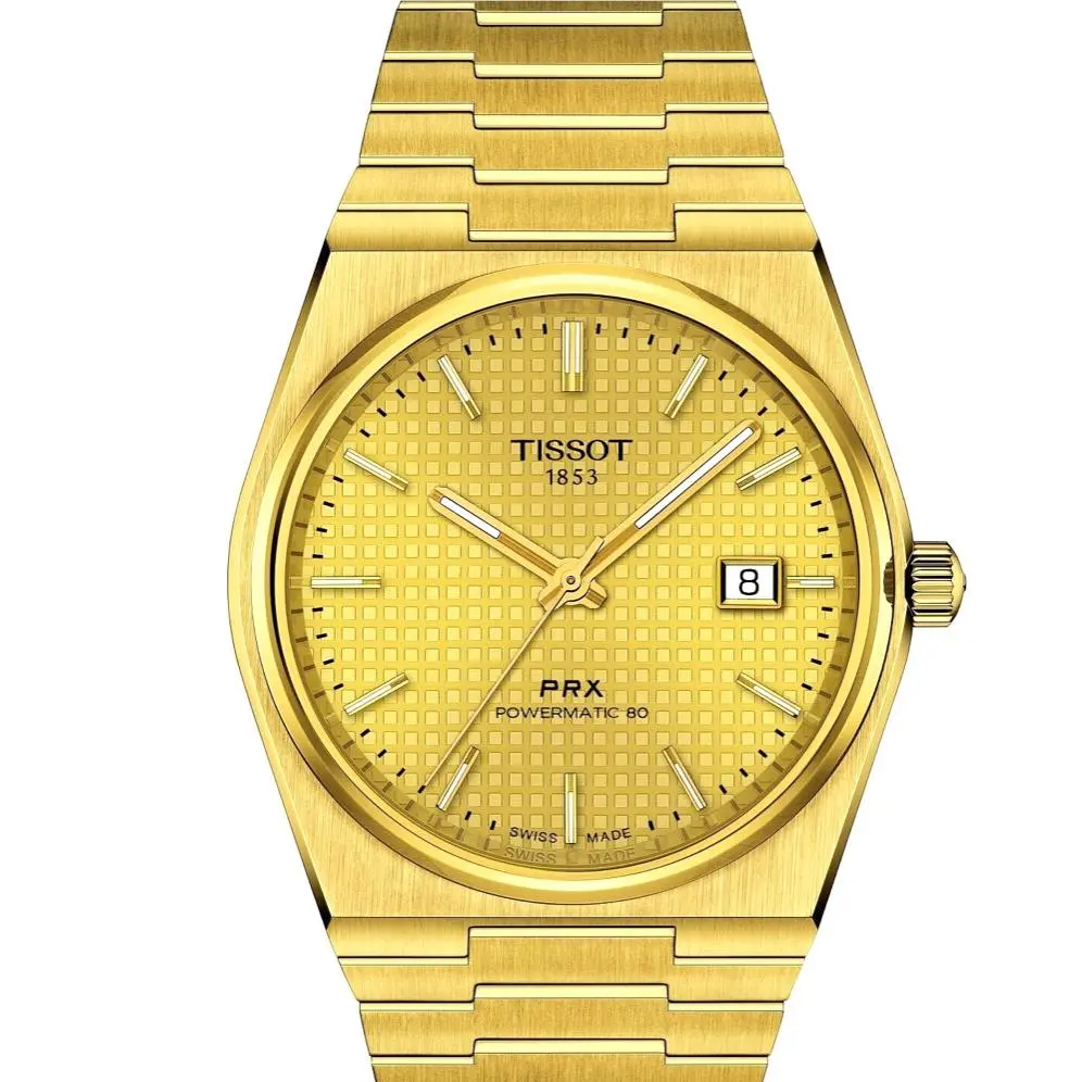 Tissot Prx T1374073302100 Powermatic 80 Watch Gold Dial Box Papers - Dial: Gold, Band: Silver