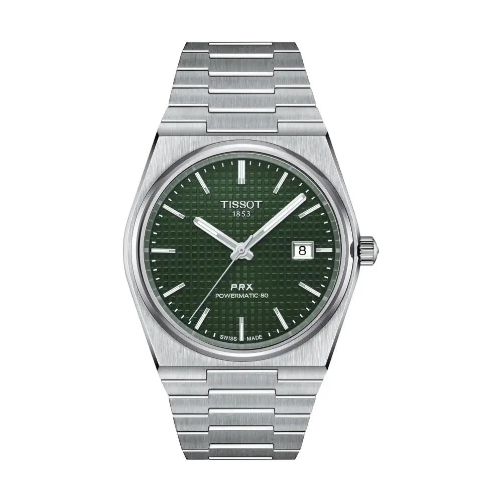 Tissot Prx Green Dial Powermatic Steel Bracelet Men`s Watch T1374071109100 - Dial: Green, Band: Silver