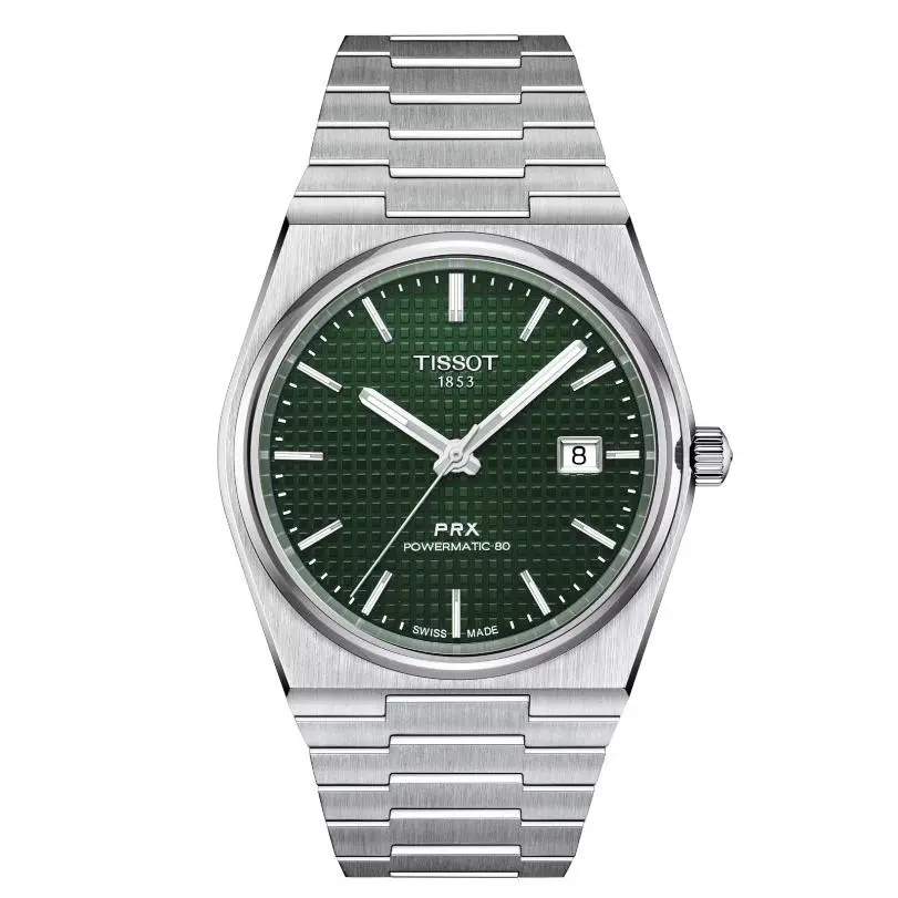 Tissot Prx Powermatic 80 Green Dial Grey Strap 40mm Men`s Watch T1374071109100 - Dial: Green, Band: Gray