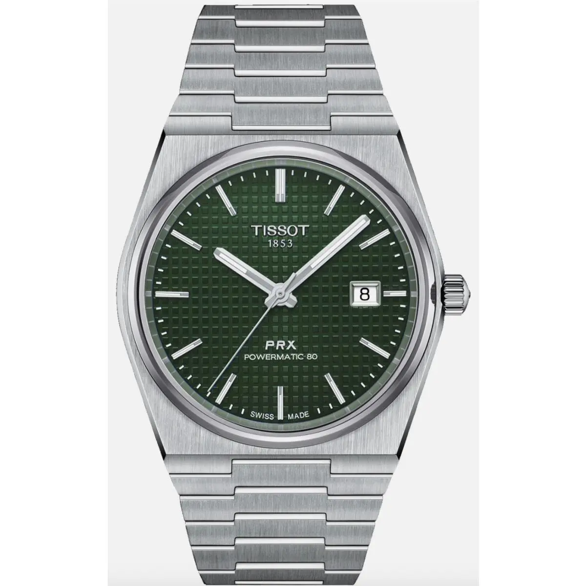 Tissot Men`s Prx Powermatic 80 Green Dial Watch - T137.407.11.091.00 - Dial: Green, Band: Silver, Bezel: Silver