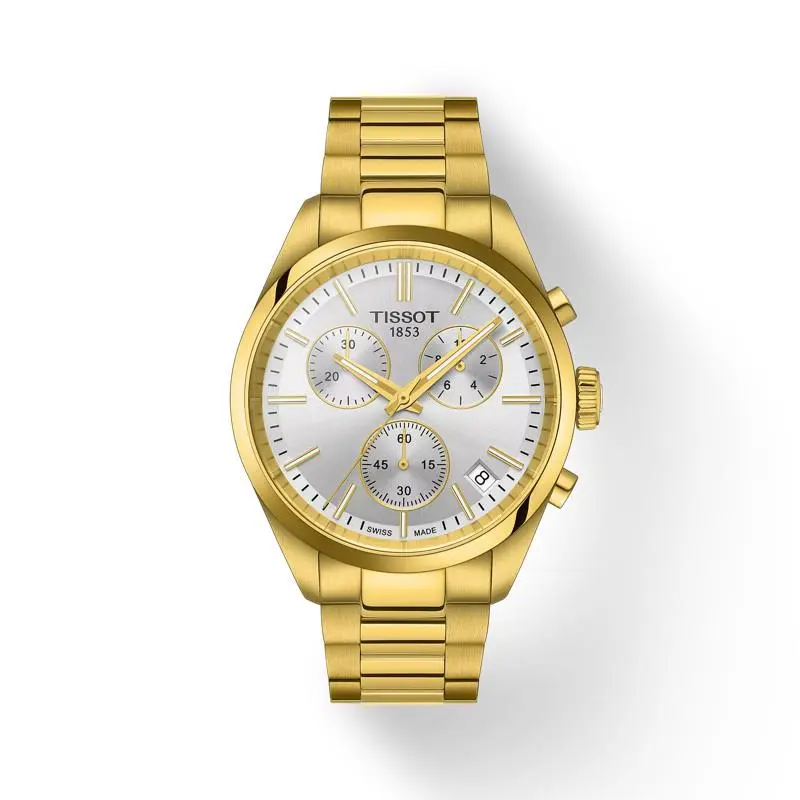 Tissot PR 100 Chronograph 40mm White Dial Gold Watch T1504173303100