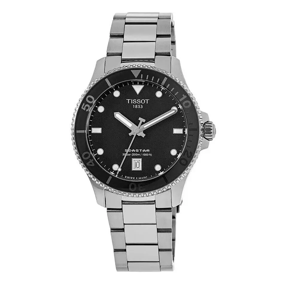 Seastar Black Dial 36mm Womens Quartz Watch T1202101105100 by Tissot