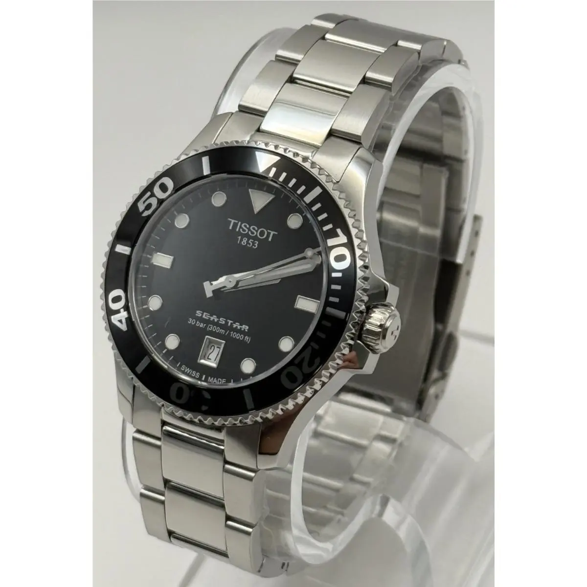 Tissot Seastar 1000 Black Unisex Adults Watch 36mm. - T120.210.11.051.00 - Dial: Black, Band: Silver, Bezel: Black