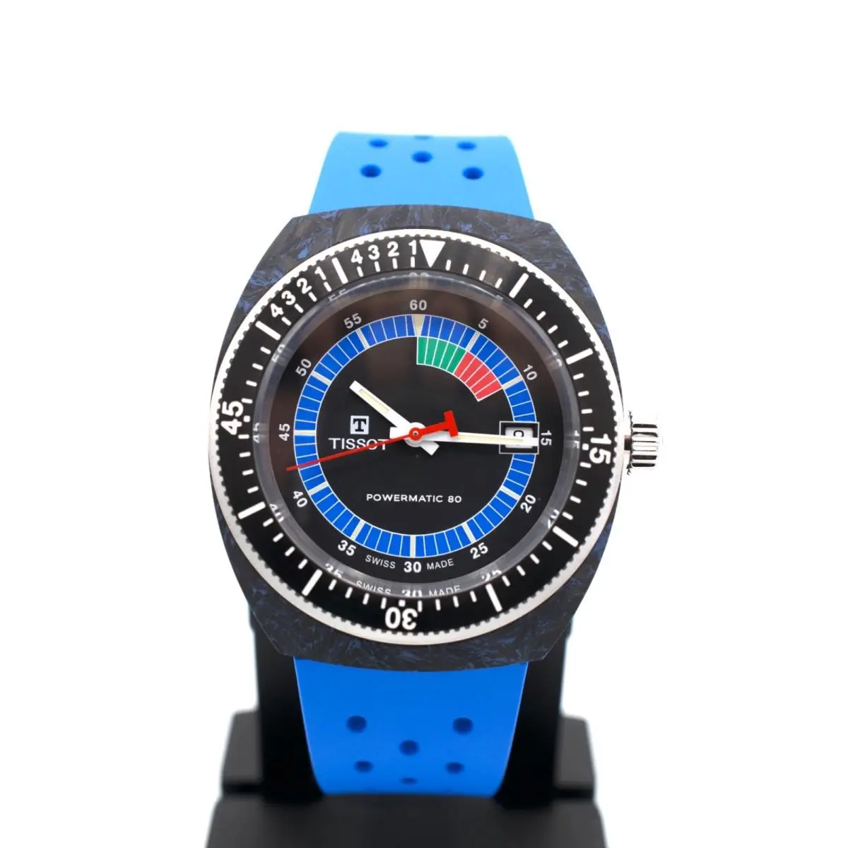 Tissot Sideral Powermatic 80 Blue T1454079705701 - Dial: Black, Band: Blue, Black, Bezel: Blue, Black