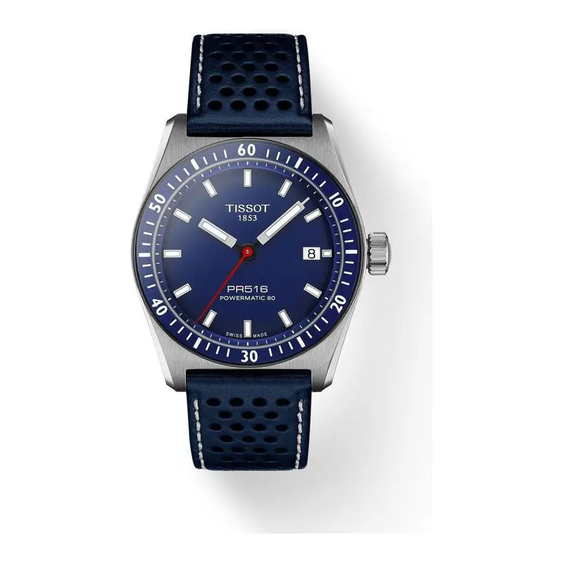 PR516 Powermatic 80 Blue Dial 38mm Leather Strap Watch T1494071604100 by Tissot