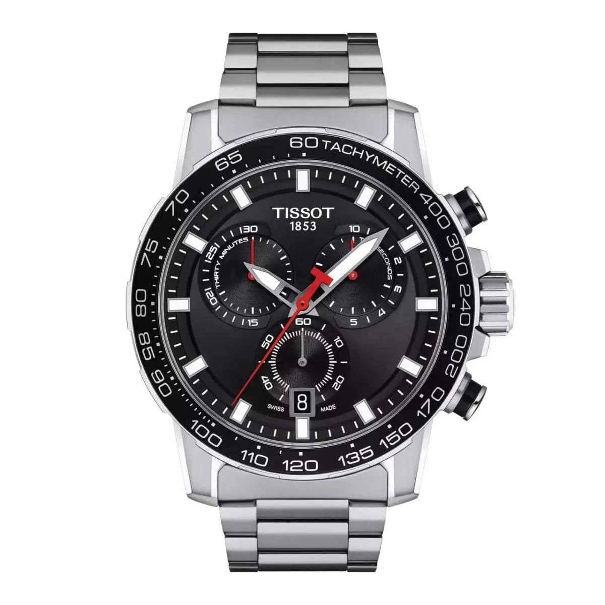 Tissot Supersport Chrono T125.617.11.051.00 Quartz Black Dial Men`s Watch 45.5mm - Dial: Black, Band: Silver, Bezel: Black