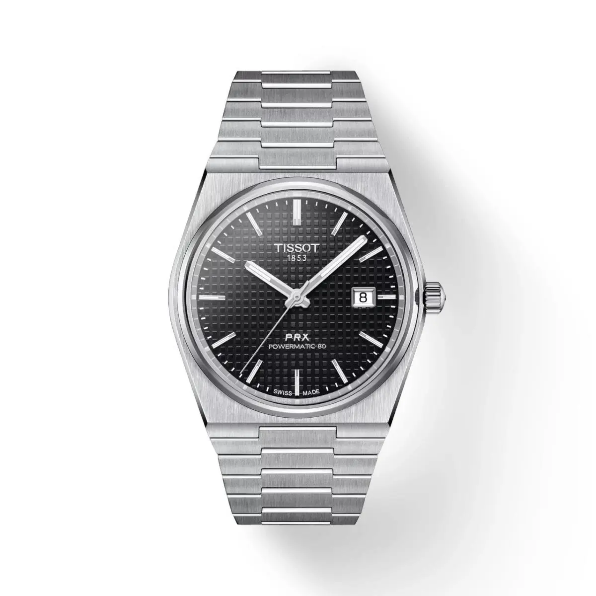 Tissot Prx 40mm Powermatic 80 SS Black Dial Men`s Watch T1374071105100 - Dial: Black, Band: Silver, Bezel: Silver