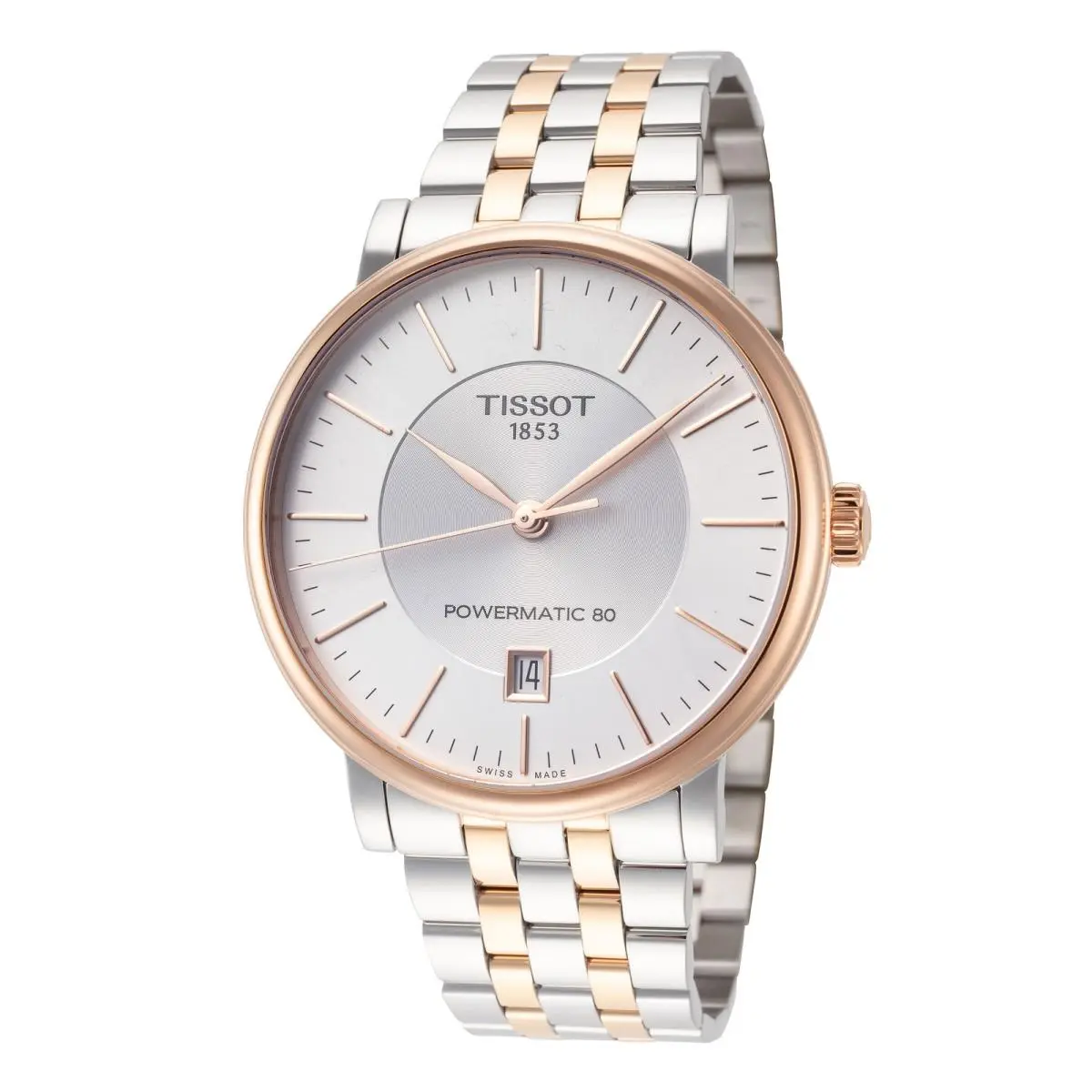 Tissot Men`s Carson 40mm Automatic Watch T1224072203101 - Dial: Silver, Band: Gray, Pink, Other Dial: Silver