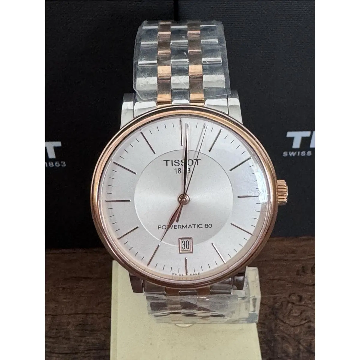 Tissot T122.407.22.031.01 Carson Powermatic Silver Dial 40 mm Men`s Watch - Two-tone (Silver-tone and Rose Gold PVD), Dial: Silver, Band: Gray, Pink