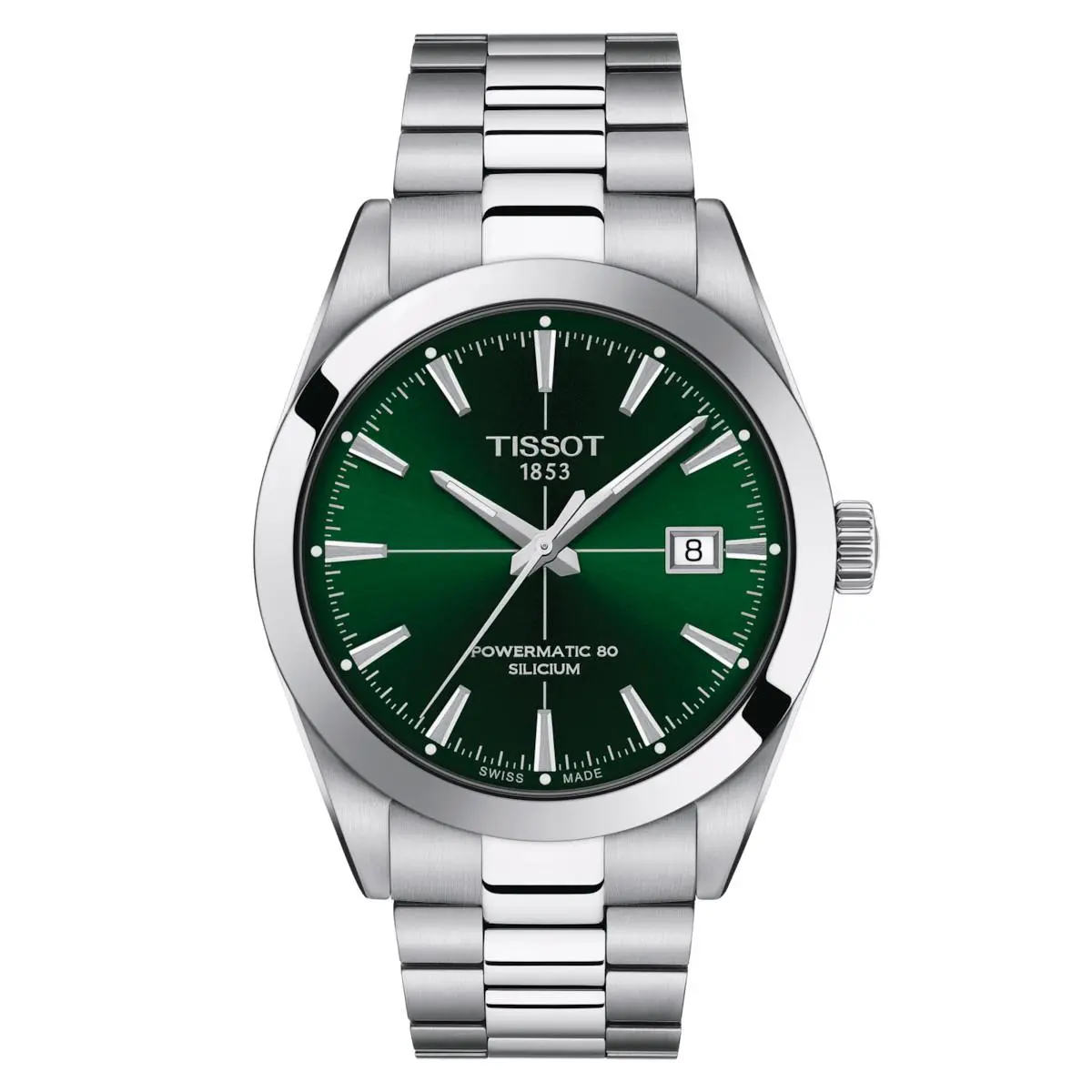 Tissot Gentleman Powermatic 80 Silicium Watch T127.407.11.091.01 - Dial: Green, Band: Silver, Bezel: Silver