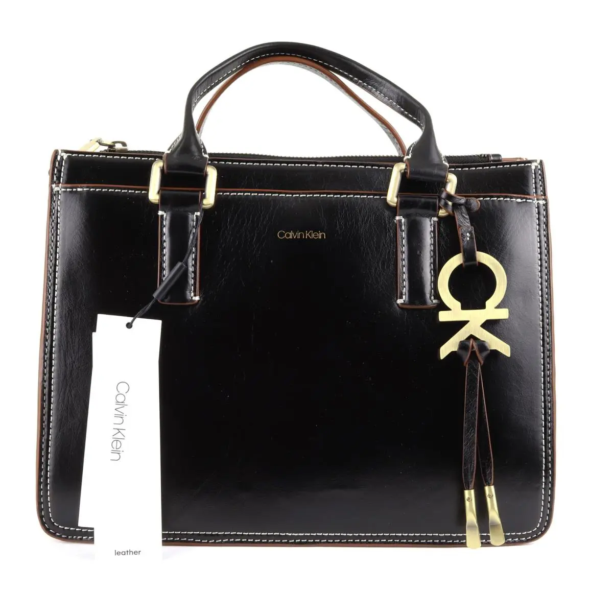 Calvin Klein Brynn Leather Satchel Purse / Handbag Black / Brown