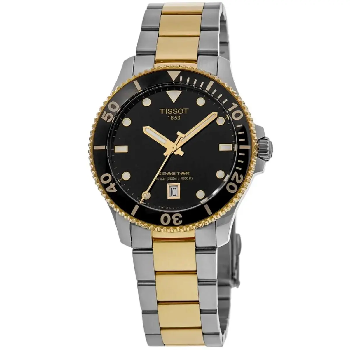Tissot Seastar Black Dial 2 Tone Gold 40mm Mens Quartz Watch T1204102205100