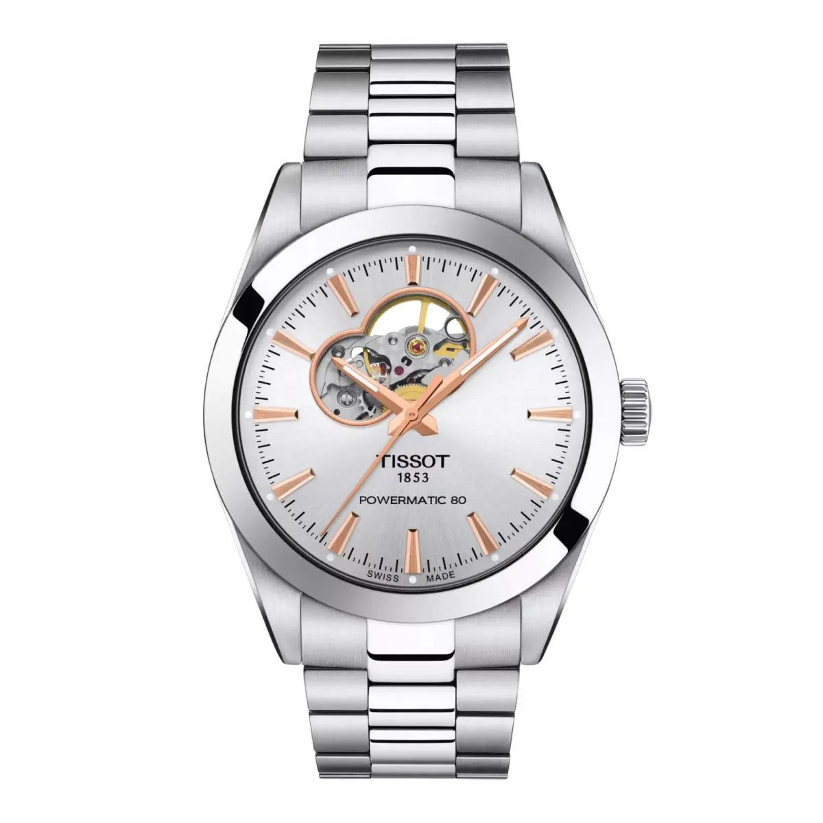 Tissot T127.407.11.031.01 Gentleman Powermatic 80 Open Heart Steel Men`s Watch