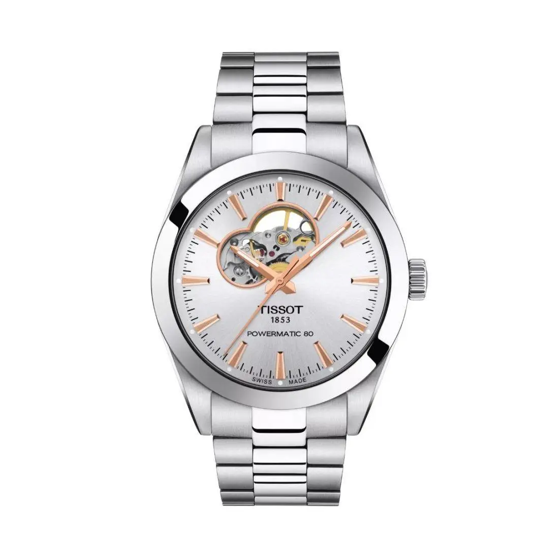Tissot Gentleman Open Heart Men`s Automatic Watch T127.407.11.031.01 - Face: Silver, Dial: Silver, Band: Silver