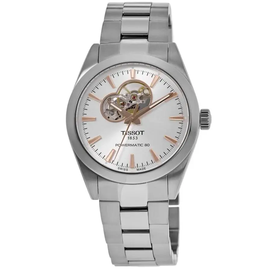 Tissot Gentleman Open Heart Silver Dial Men`s Watch T127.407.11.031.01 - Face: Silver, Dial: Silver, Band: Silver