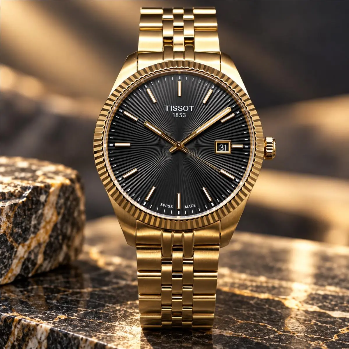 Ballade T156.410.33.051.00 Black Dial 40mm Swiss Quartz Gold Pvd by Tissot