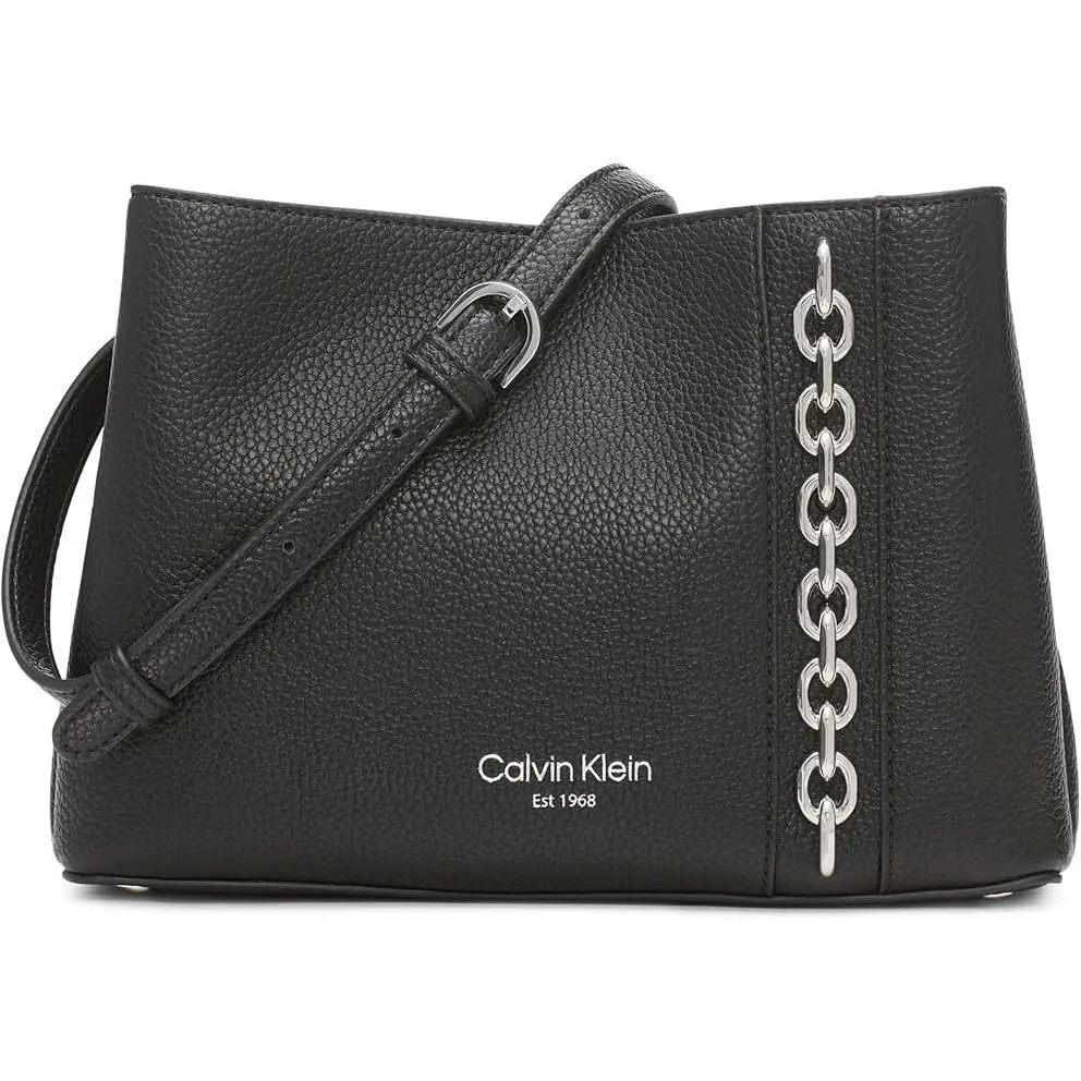 Calvin Klein Adeline Signature Triple Compartment Crossbody Black - Brown, Handle/Strap: Black, Hardware: Silver