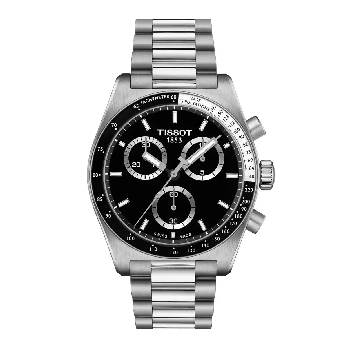Tissot PR516 40mm Black Dial Swiss Quartz Chrono Mens Watch T149.417.11.051.00 - Dial: Black, Band: Silver, Bezel: Black, White