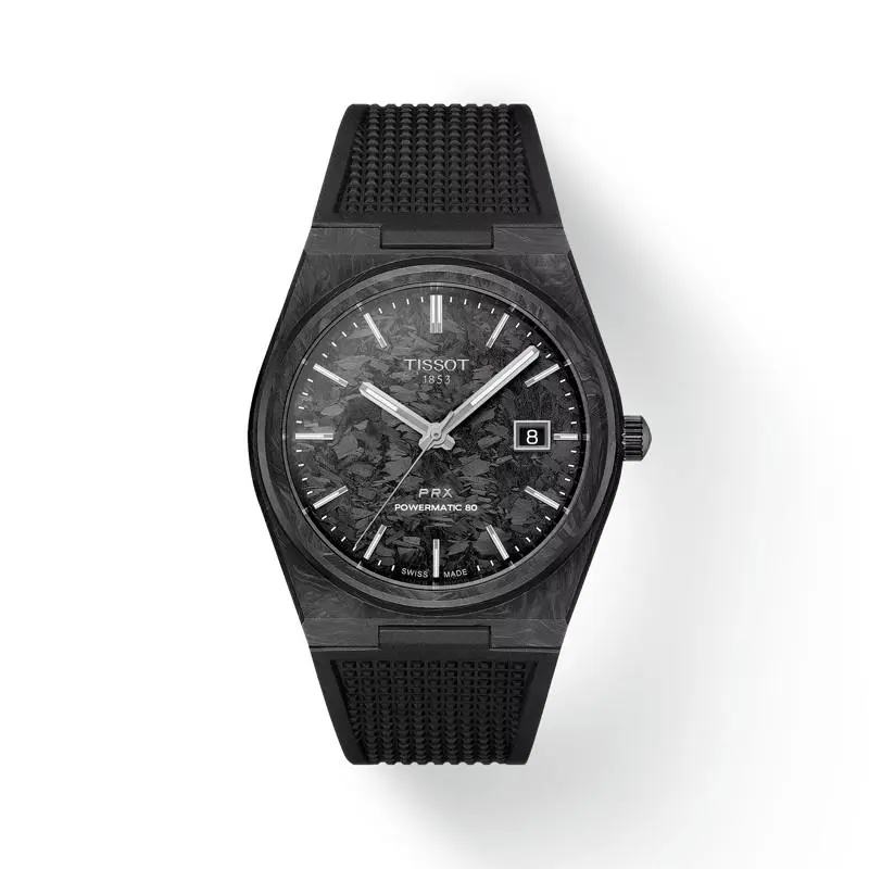 Tissot Prx Powermatic 80 Carbon Men`s Watch T137.907.97.201.00 - Dial: Black carbon, Band: Black, Bezel: Black