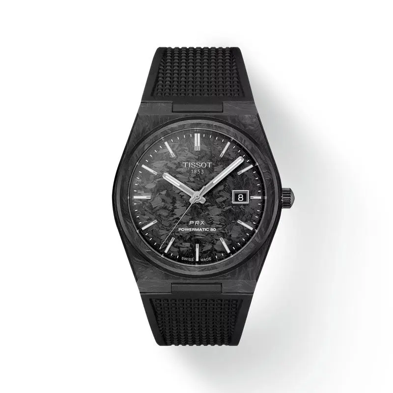 Tissot Prx Powermatic 80 40mm Carbon Black Dial Watch T137.907.97.201.00 - Dial: Black, Band: Black