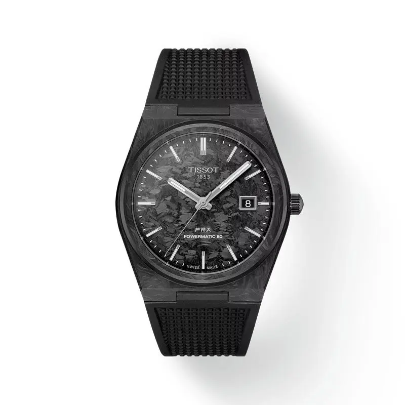 Tissot Prx Powermatic 80 Carbon Men`s Watch T137.907.97.201.00 - Dial: Black carbon, Band: Black, Bezel: Black