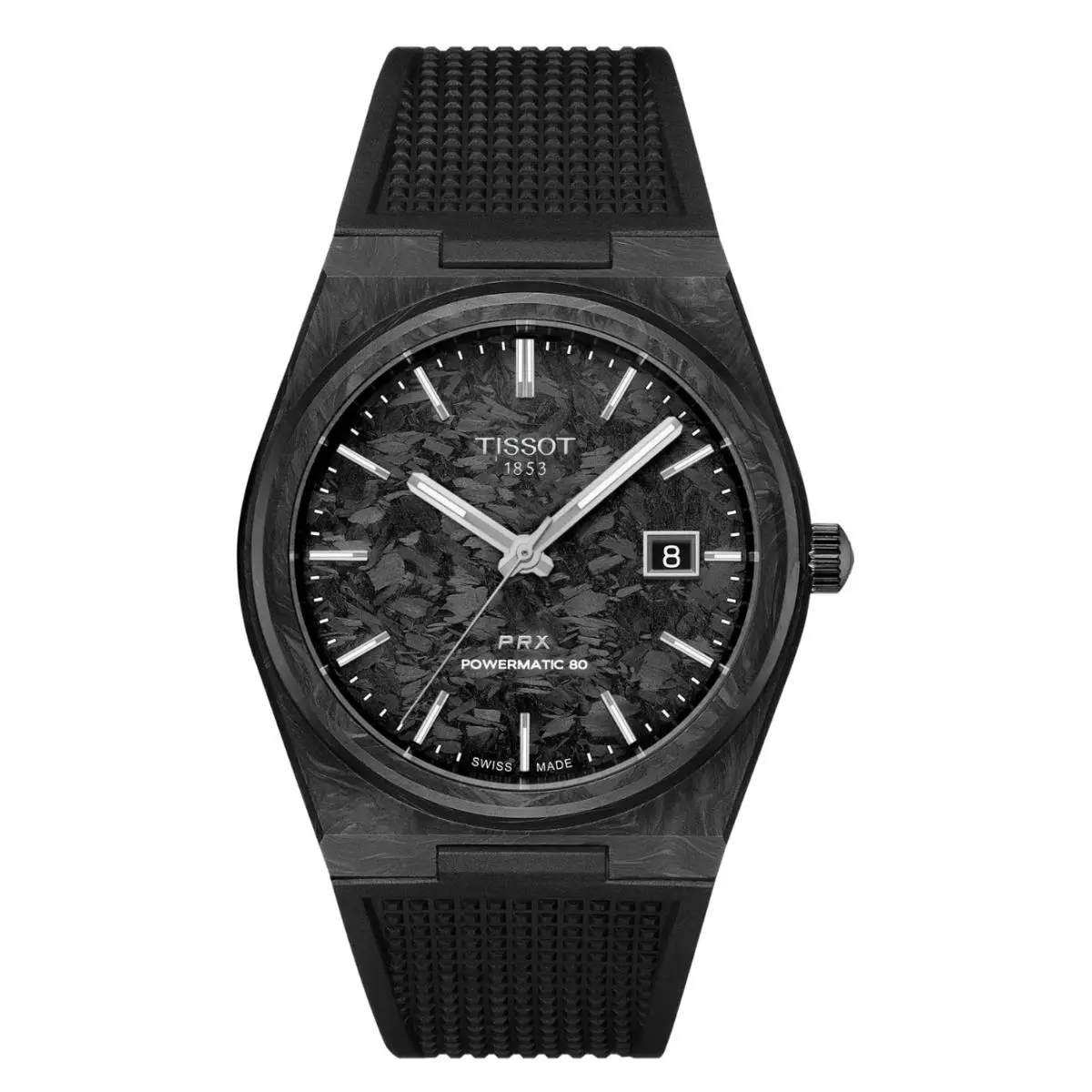 Tissot Prx Powermatic 80 Automatic Men`s Watch T137.907.97.201.00 - Dial: Black Carbon, Band: Black, Bezel: Black