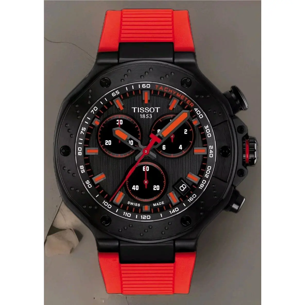 Tissot T-race Chronograph Grey Dial Red Rubber Strap Watch T141.417.37.061.01 - Dial: Dark Grey, Band: Red, Bezel: Black