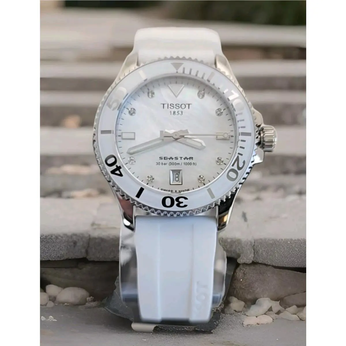 Tissot Seastar 1000 White Mother of Pearl Watch - T120.210.17.116.00 - Dial: White, Band: White, Bezel: White