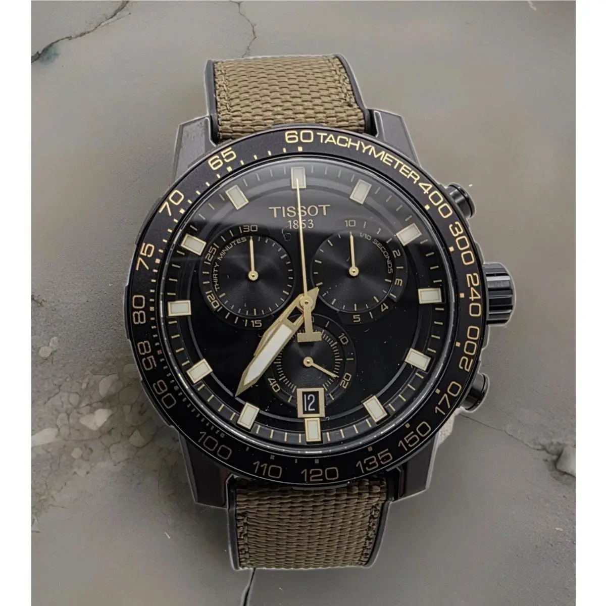 Tissot Supersport Chronograph Quartz Black Dial Men`s Watch T125.617.37.051.01 - Dial: Black, Band: Beige, Black, Bezel: Black