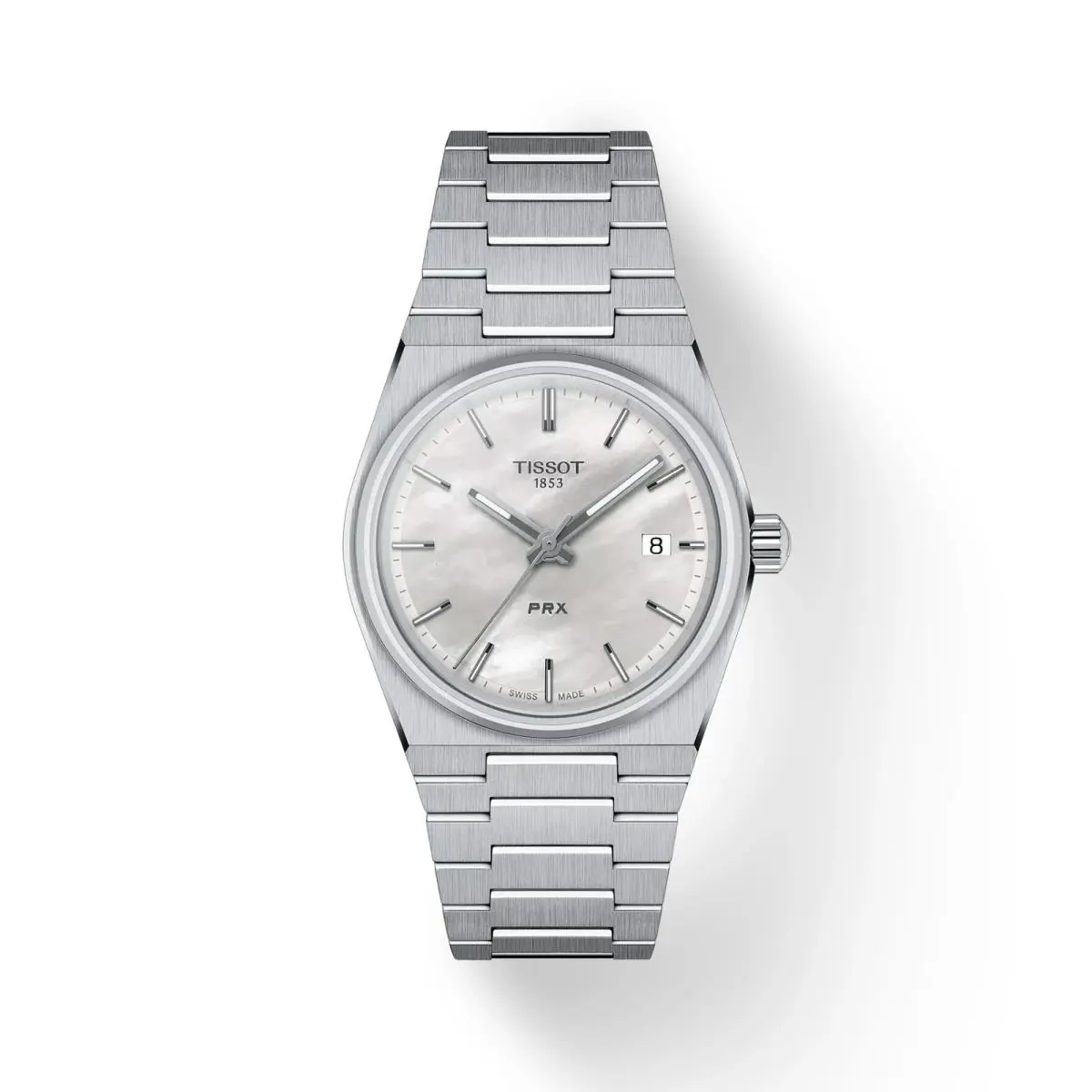 Tissot Prx White Mother-of-pearl with Grey Strap Men`s Watch T1372101111100 - Dial: White, Band: Silver, Bezel: Silver