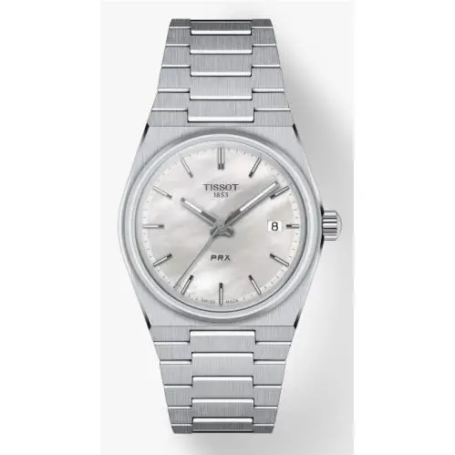 Tissot Prx White Mother-of-pearl with Grey Strap Men`s Watch T1372101111100 - Dial: White, Band: Silver, Bezel: Silver
