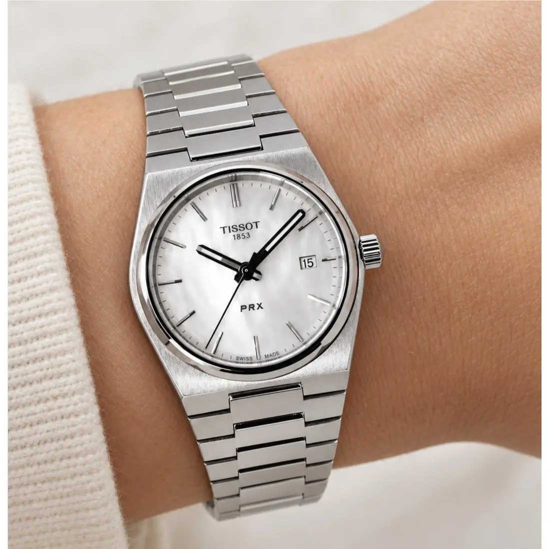 Tissot Prx Mother of Pearl Dial 35mm Women`s Quartz Watch T137.210.11.111.00 - Dial: Mother of Pearl, Band: Silver, Bezel: Silver