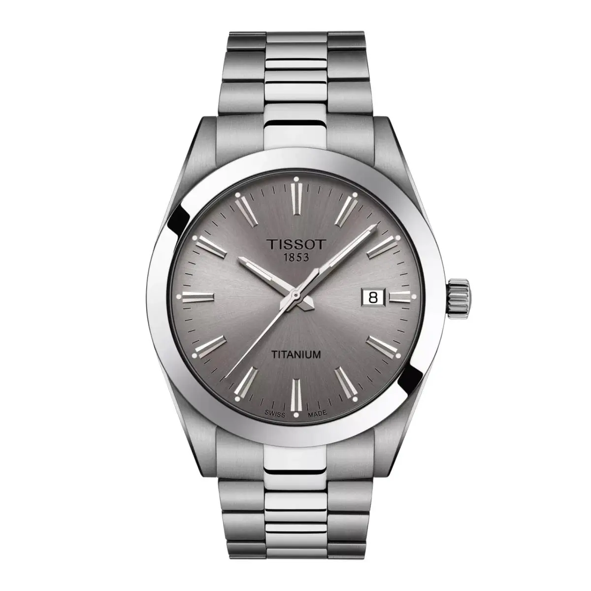 Tissot Gentleman Gray Dial Titanium Case Men`s Watch T1274104408100 - Dial: Gray, Band: Gray, Silver, Bezel: Silver